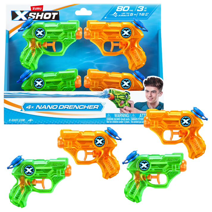 اكس شوت بلاستر نانو درينشر للماء 4 قطع مسدسات الماء Zuru