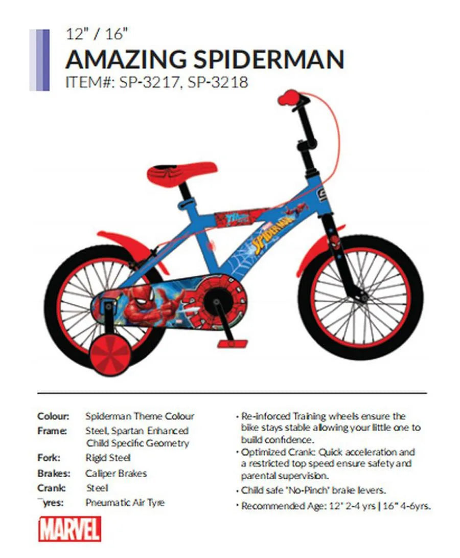 سبارتان دراجة سبايدر مان ازرق و احمر مقاس 12 دراجة 2 عجلة SPARTAN