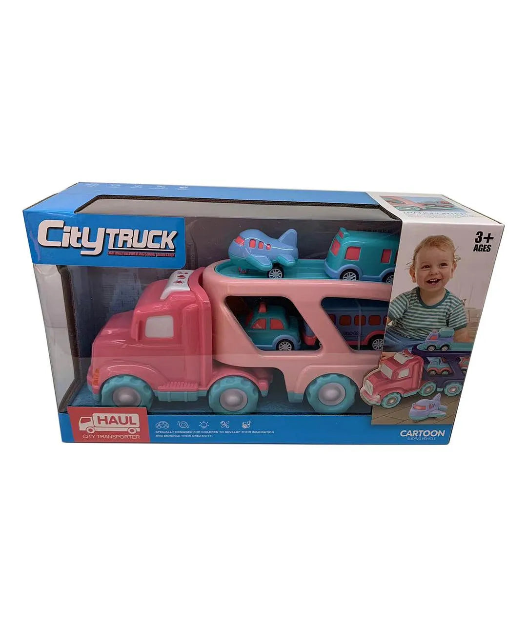 شاحنة نقل المدينة وردي مع 4 مركبات ناقلة سيارات City Truck