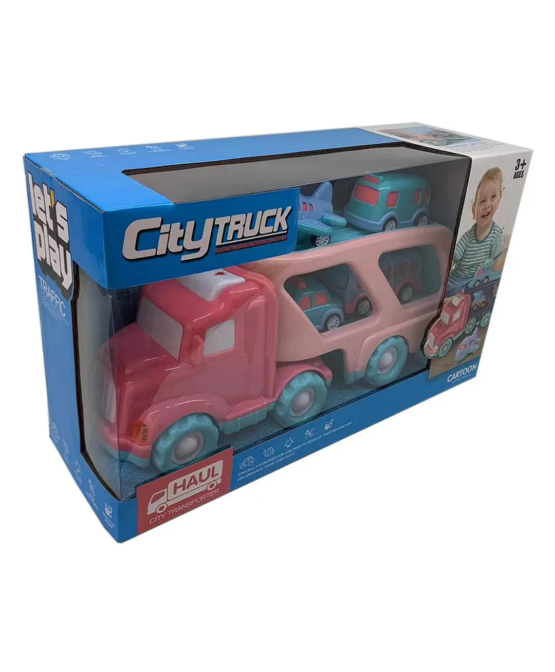 شاحنة نقل المدينة وردي مع 4 مركبات ناقلة سيارات City Truck