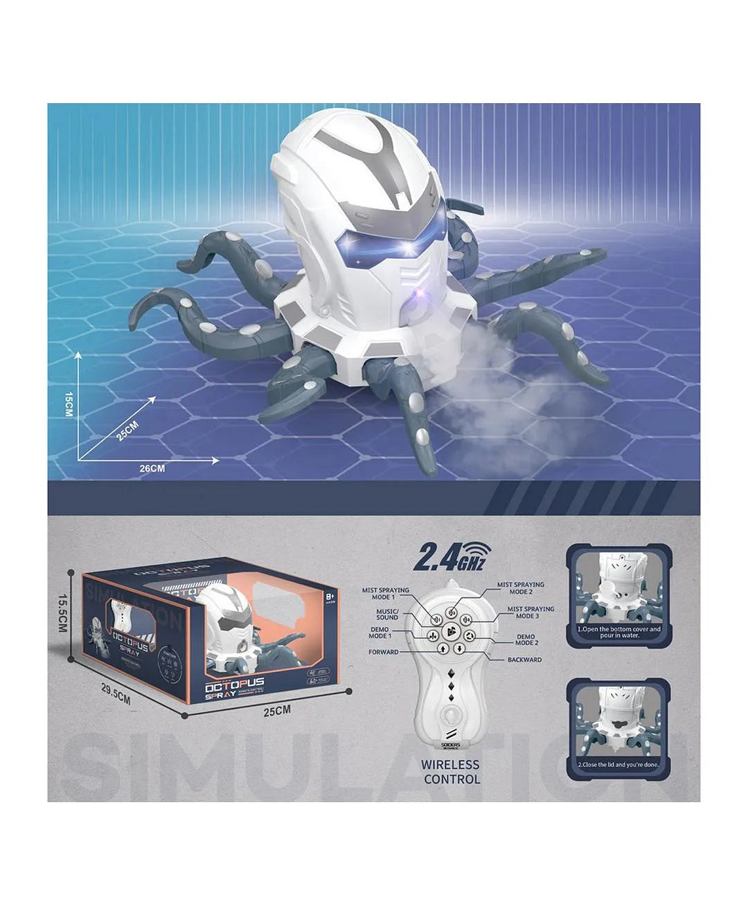 روبوت أخطبوط مزود برشاش ماء ريموت كنترول ألعاب الروبوت NANHONG