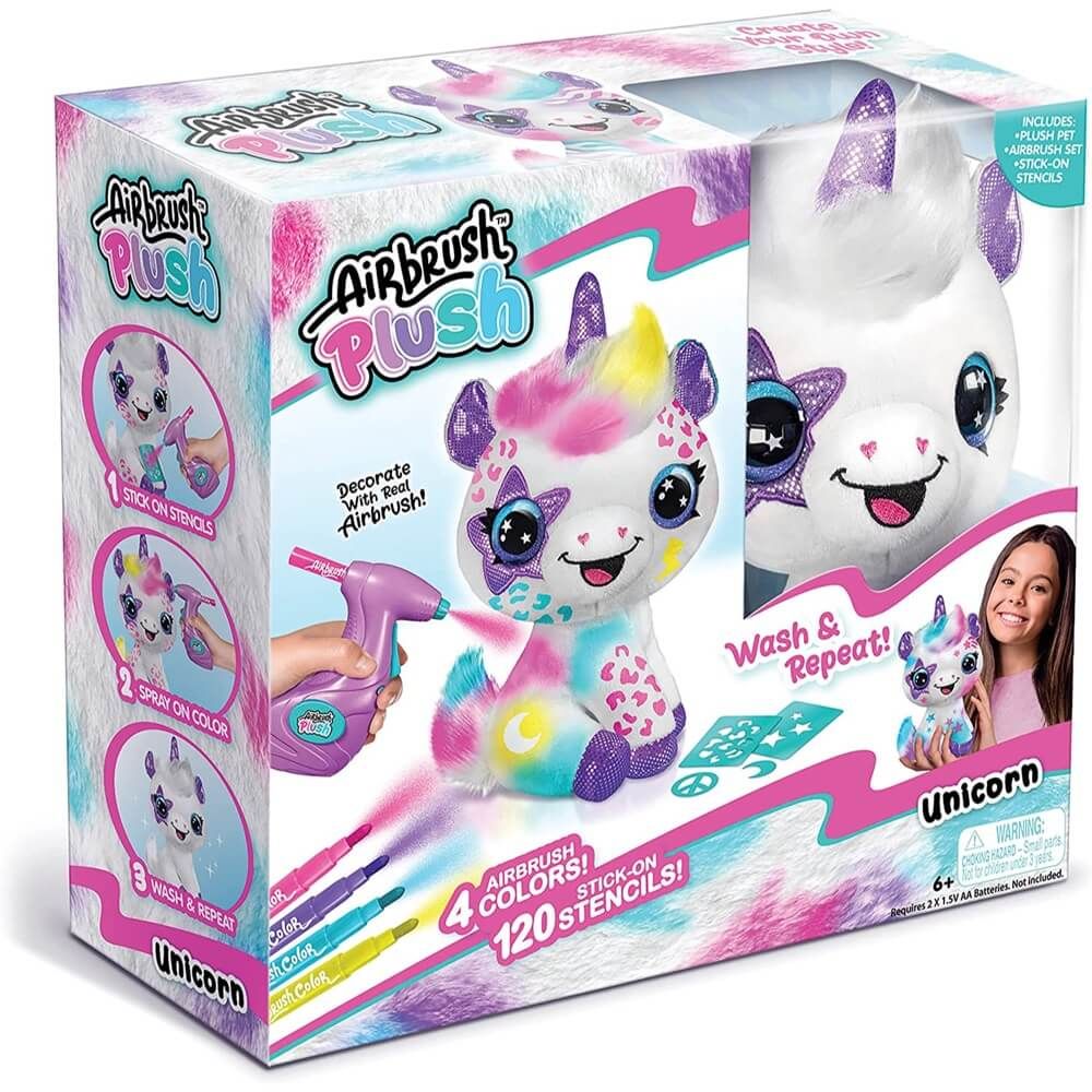 اير برش دمية يونيكورن مخملية مع فرشاة هوائية رسم و تلوين Airbrush Plush