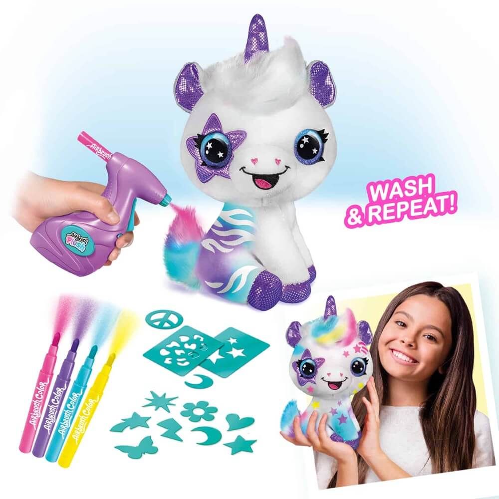 اير برش دمية يونيكورن مخملية مع فرشاة هوائية رسم و تلوين Airbrush Plush