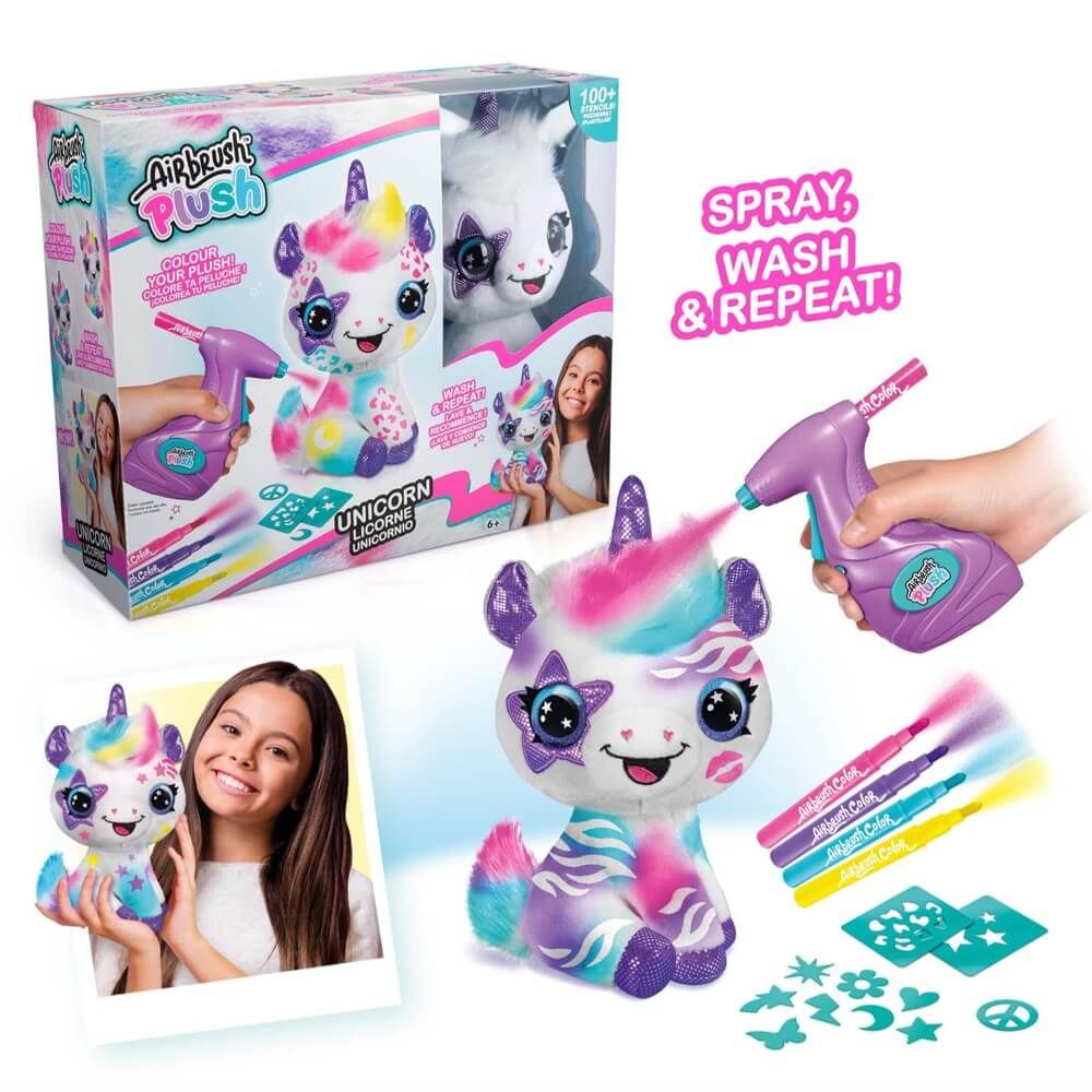 اير برش دمية يونيكورن مخملية مع فرشاة هوائية رسم و تلوين Airbrush Plush
