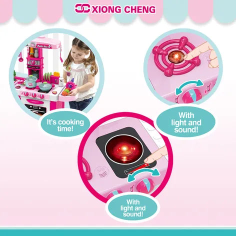 طقم مطبخ وردي اللون مع مؤثرات صوتية ألعاب المطابخ LOCAL
