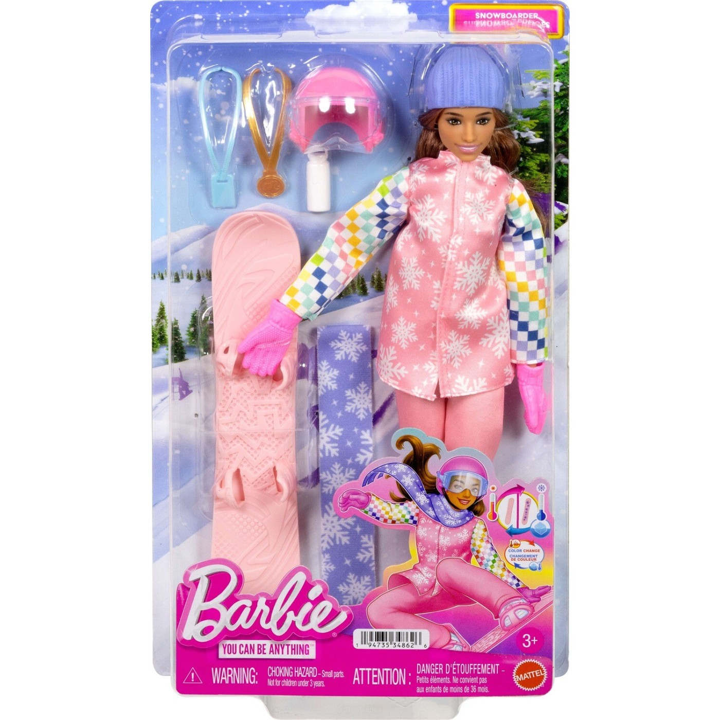 باربي دمية متزلجة الثلج بسترة وردية دمية مع اكسسوارات Barbie