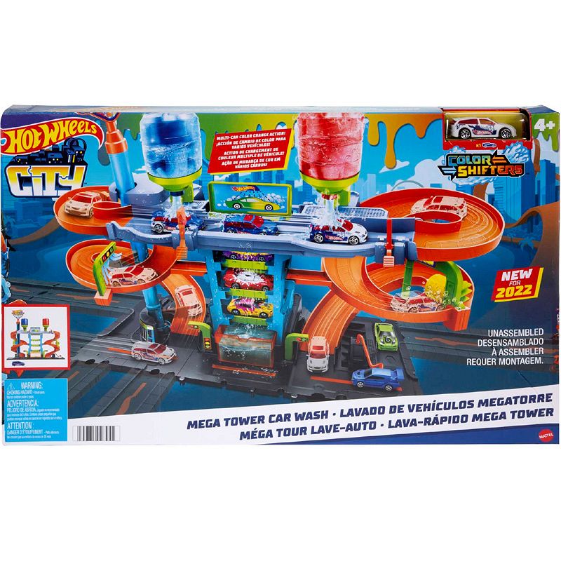 هوت ويلز سيتي ميجا مغسله السيارات مع تغيير الألوان مركبات مع مسار HotWheels