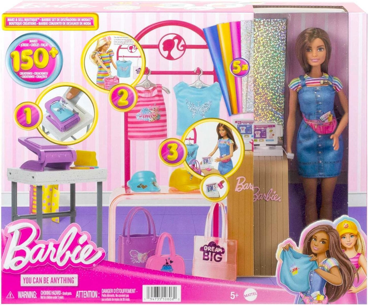 باربي لعب بوتيك ميك اند سيل مع دمية دمية مع اكسسوارات Barbie