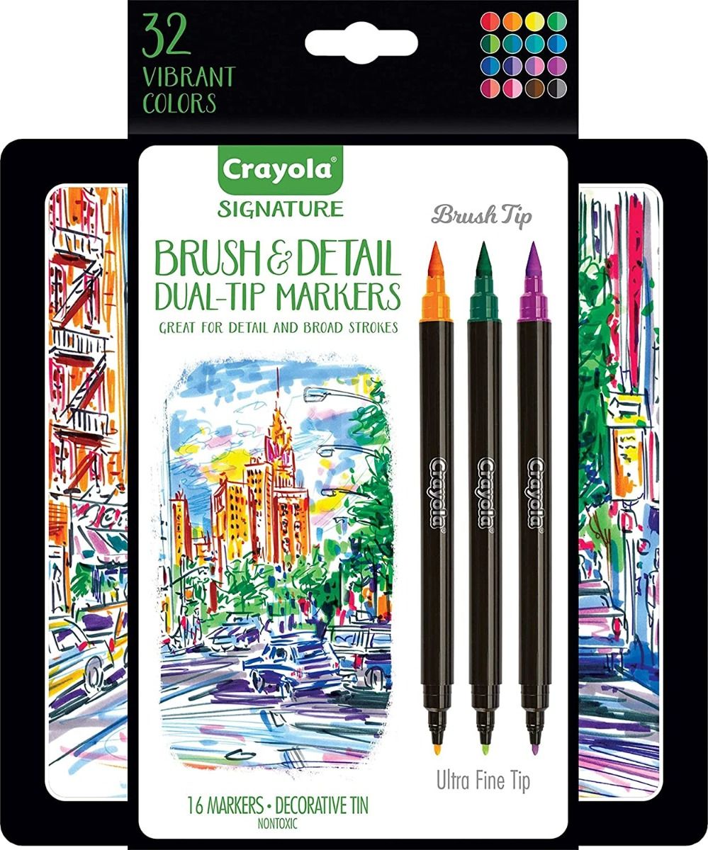كرايولا فرشاة توقيع وتفاصيل أقلام تحديد مزدوجة 16 قلم رسم و تلوين Crayola