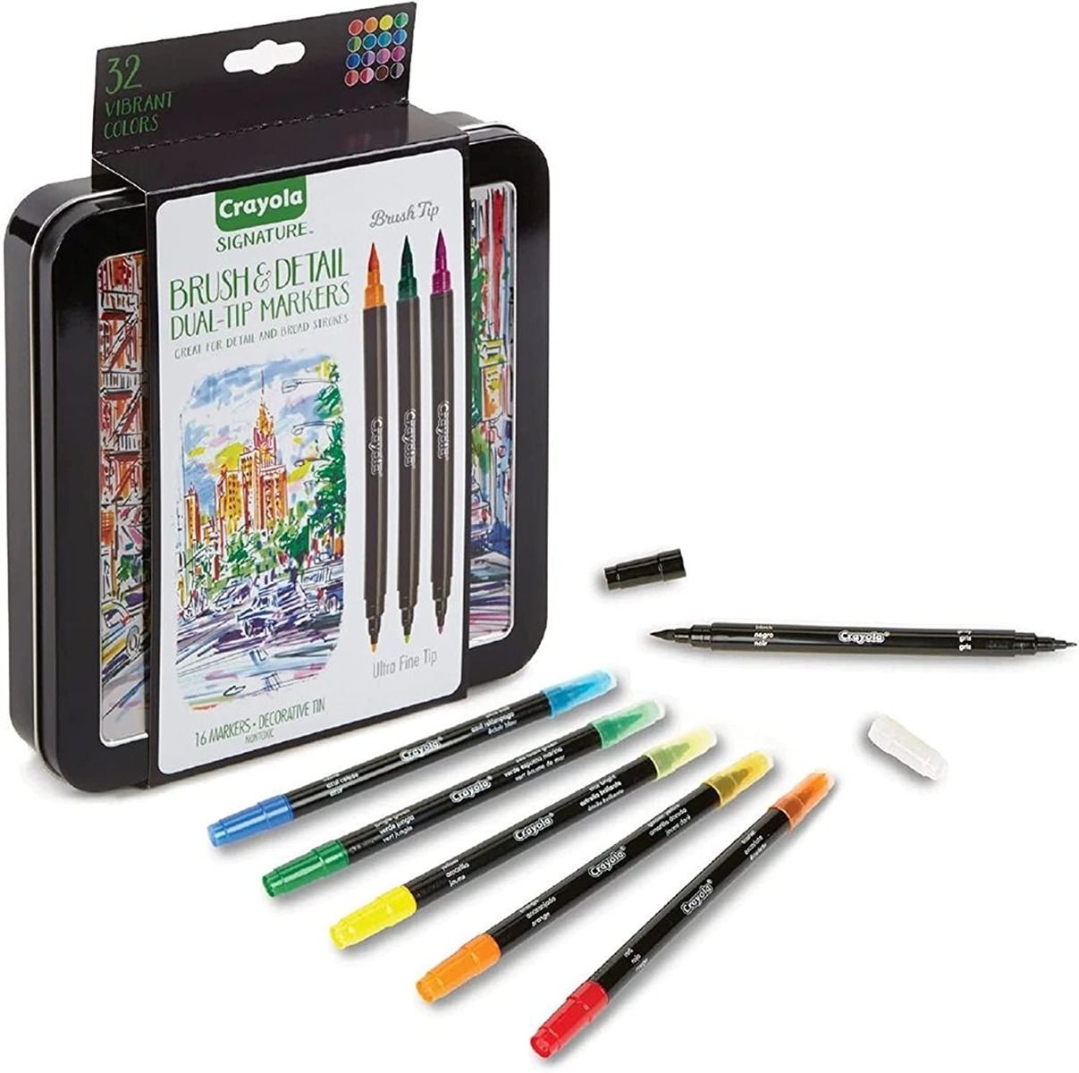 كرايولا فرشاة توقيع وتفاصيل أقلام تحديد مزدوجة 16 قلم رسم و تلوين Crayola
