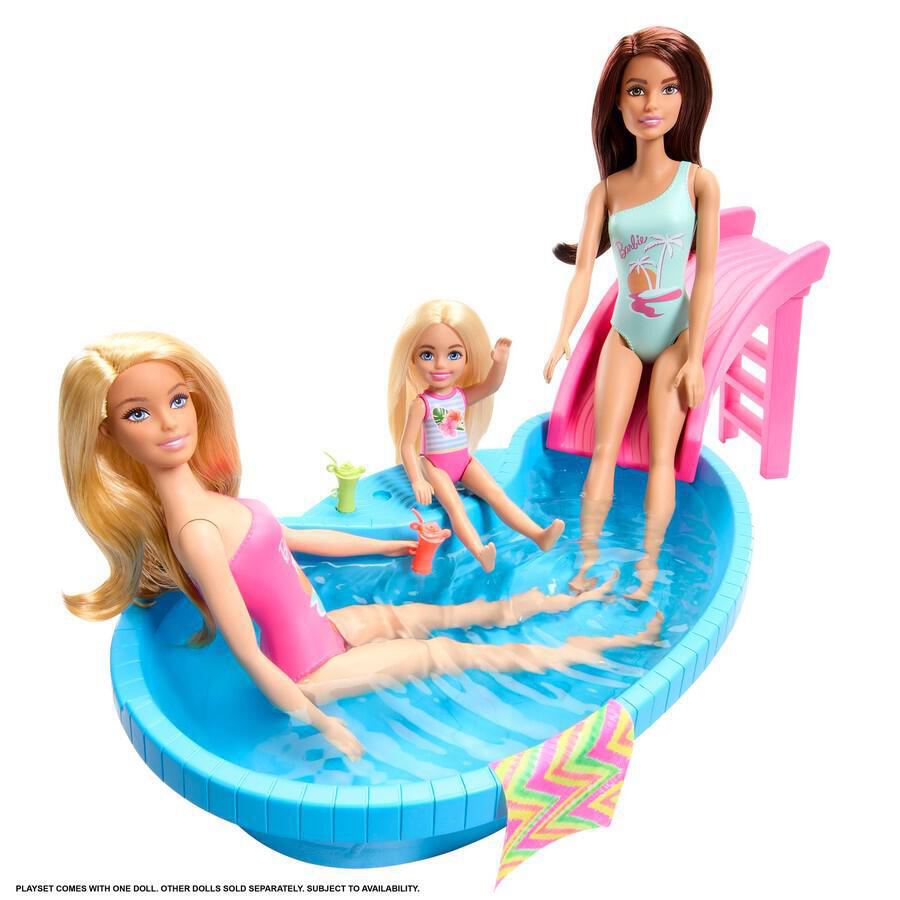 باربي دمية وحمام سباحة بشعر أشقر دمية مع اكسسوارات Barbie