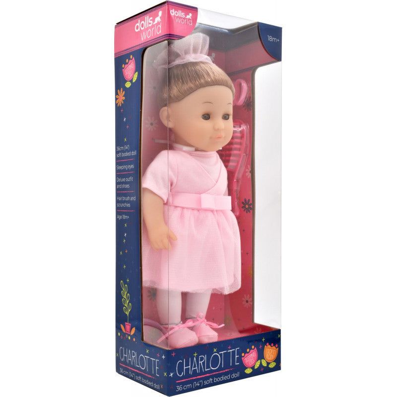 دولز وورلد دمية شارلوت بشعر بني 36 سم دمى المواليد Dolls World