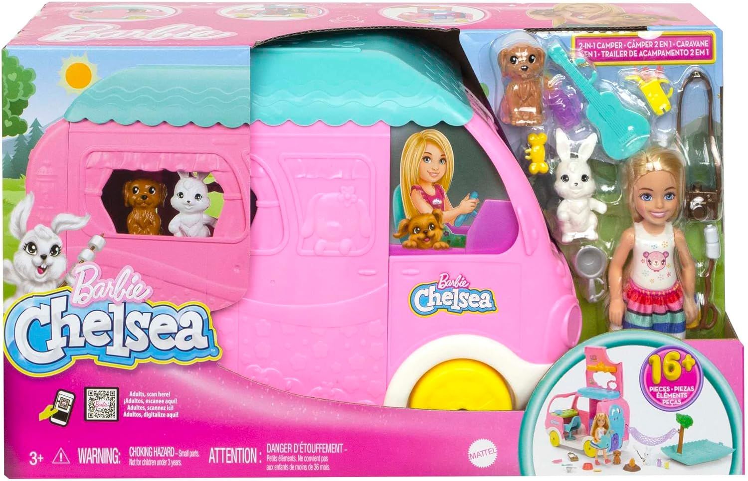 باربي لعب تشيلسي 2 في 1 من كامبر دمية مع اكسسوارات Barbie