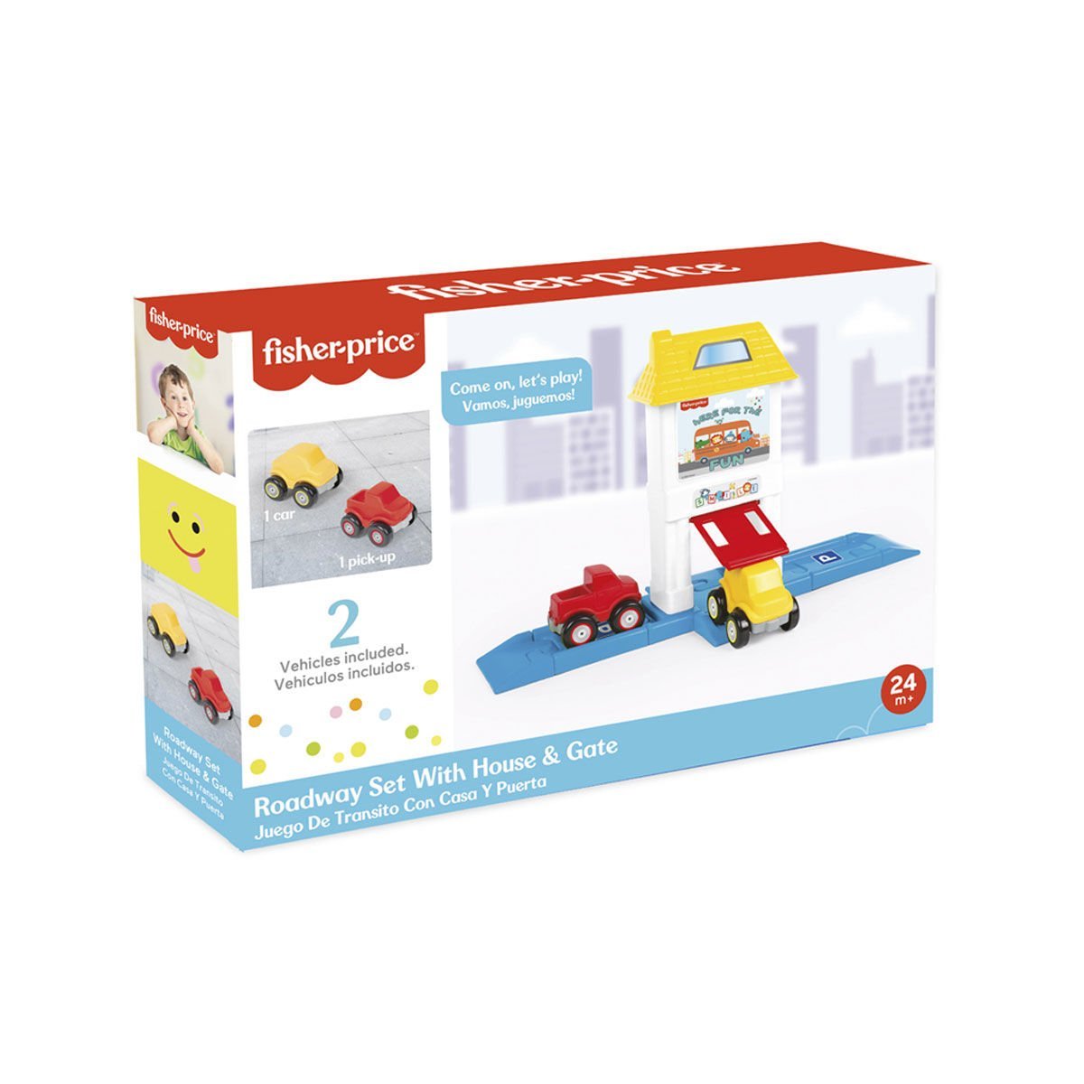 فيشر برايس طقم مواقف السيارات مع سيارتين مركبات مع مسار Fisher-Price