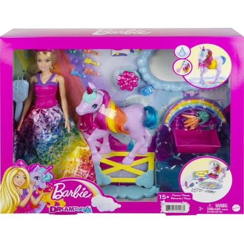 باربي دمية قوس قزح مع يونيكورن دمية مع اكسسوارات Barbie