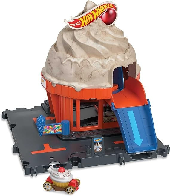هوت ويلز محل الآيس الكريم الدوار سيتي داون تاون مركبات مع مسار HotWheels