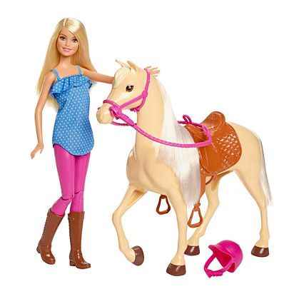 باربي دمية وحصان أشقر الشعر دمية مع اكسسوارات Barbie