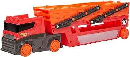 هوت ويلز شاحنة ميجا هولر مع مساحة تخزين حتى 50 سيارة مركبات مع مسار HotWheels