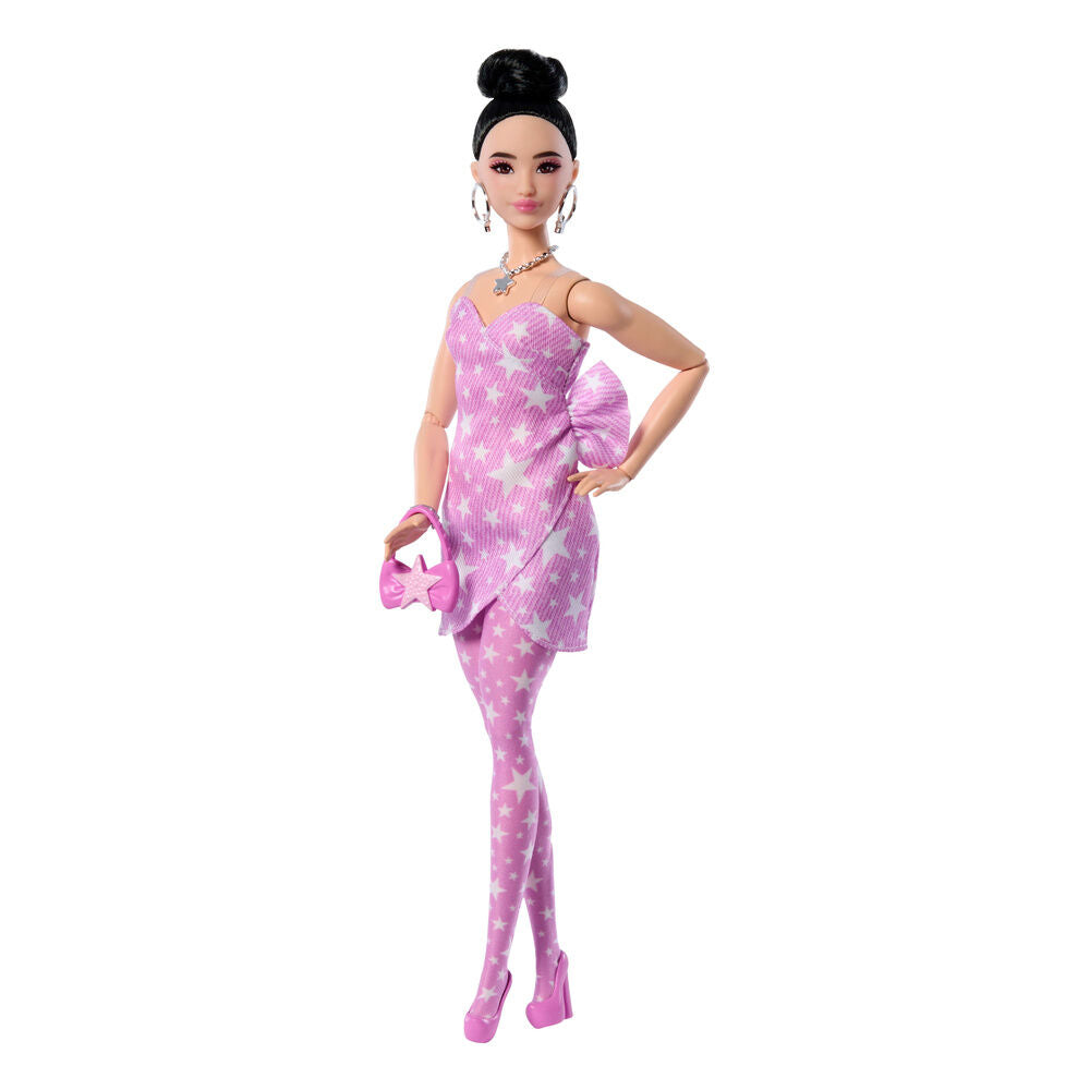 باربي دمية ديلوكس ستايل بفستان وردي بنقشة نجوم دمى الشخصيات Barbie