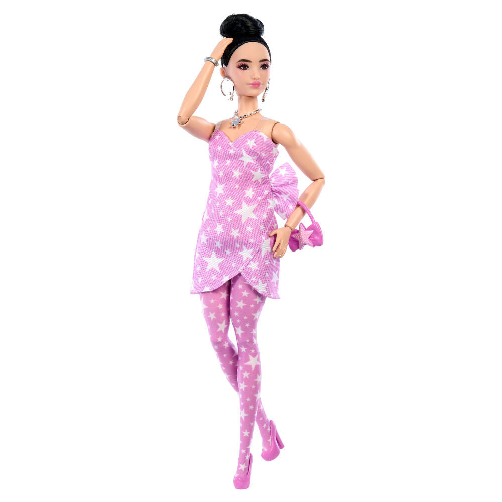 باربي دمية ديلوكس ستايل بفستان وردي بنقشة نجوم دمى الشخصيات Barbie