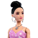 باربي دمية ديلوكس ستايل بفستان وردي بنقشة نجوم دمى الشخصيات Barbie