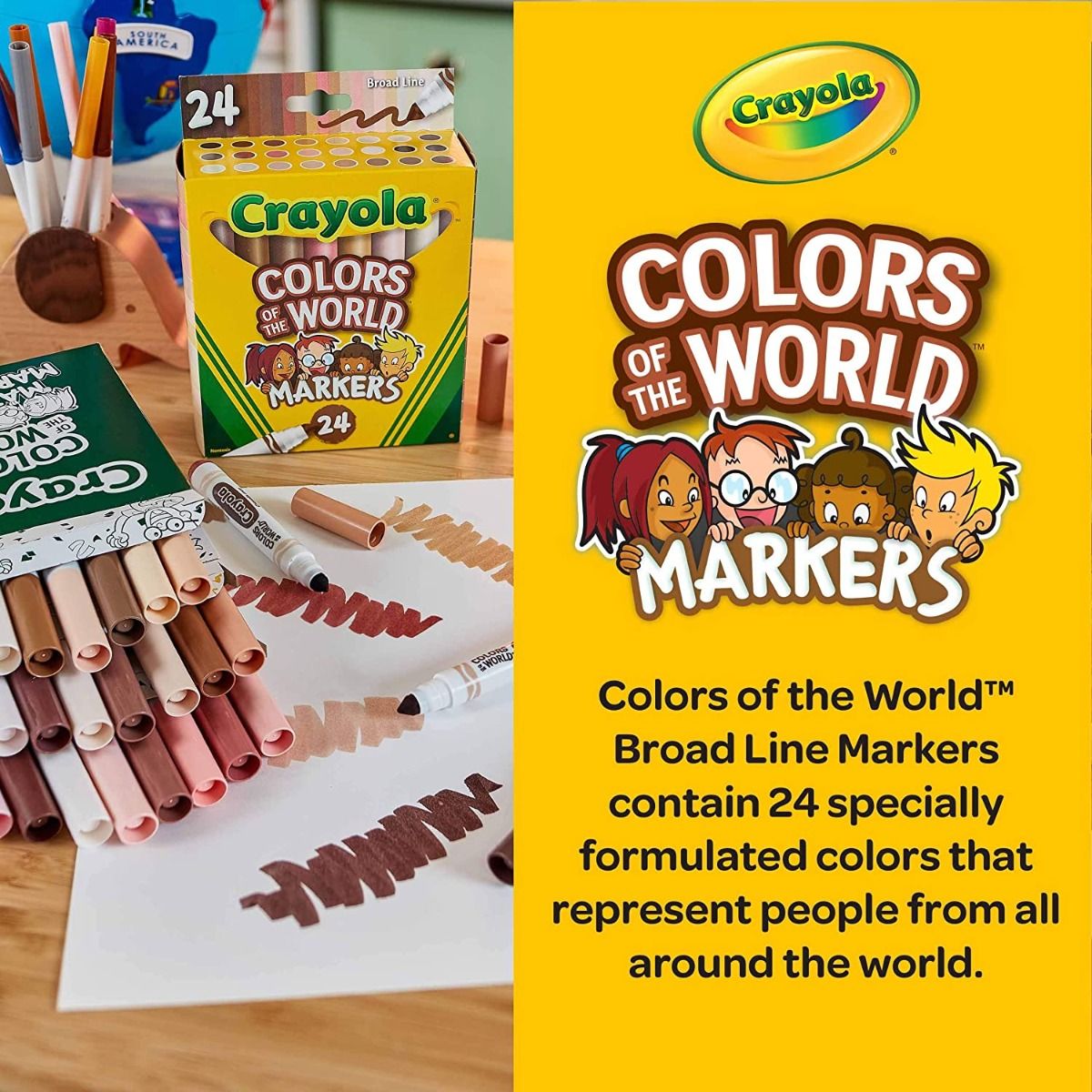 كرايولا اقلام تحديد لون البشرة قابلة للغسل 24 قطعة رسم و تلوين Crayola