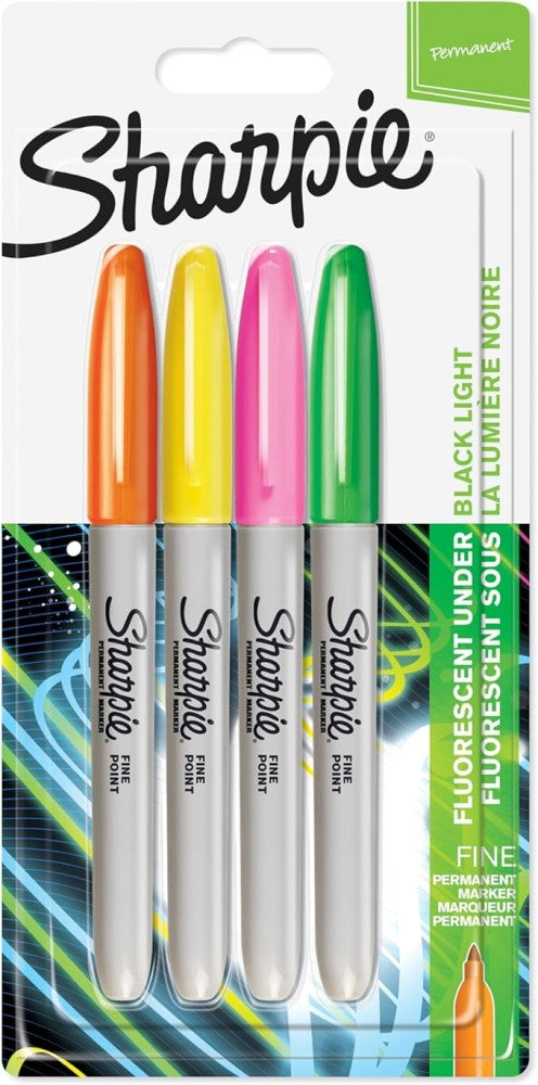 شاربي اقلام الوان نيون تحديد دائمة 4 قطع رسم و تلوين Sharpie
