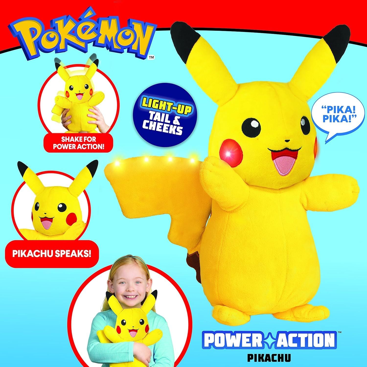 بوكيمون دمية بيكاتشو باور أكشن 25 سم مع الضوء والأصوات الالعاب القطنية Pokemon