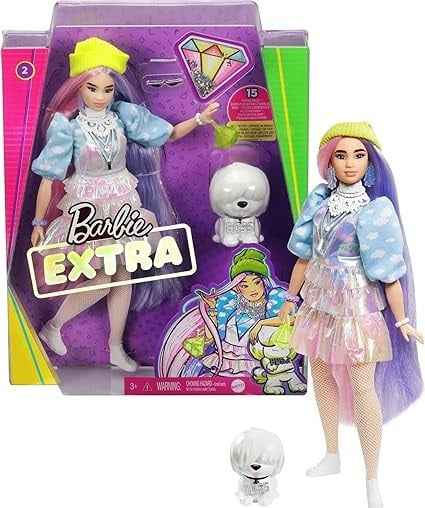دمية باربي اكسترا بمظهر لامع مع جرو من باربي Barbie