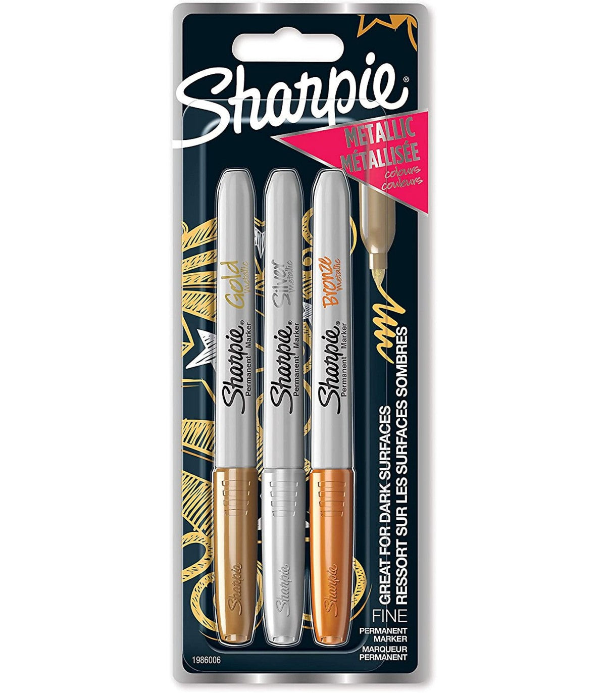 شاربي قلم تحديد دائم معدنية 3 أقلام رسم و تلوين Sharpie