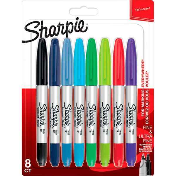 شاربي أقلام تحديد دائمة برأسين 8 قطع الوان متنوعه رسم و تلوين Sharpie