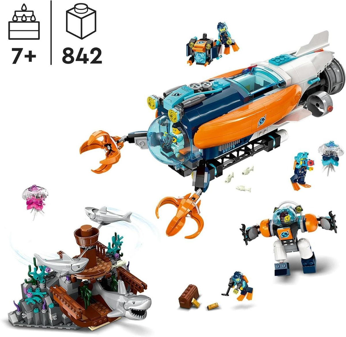 ليجو سيتي بناء غواصة استكشاف أعماق البحار 842 قطعة مكعبات التركيب LEGO
