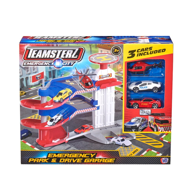 تيمسترز لعبة مرآب قيادة طوارئ المدينة المكون من 3 طوابق مركبات مع مسار Teamsterz