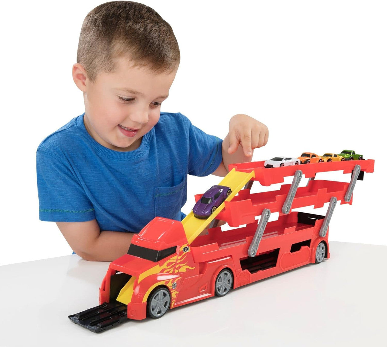 تيمسترز لعبة ناقلة إطلاق السيارات مع 5 سيارات ناقلة سيارات Teamsterz